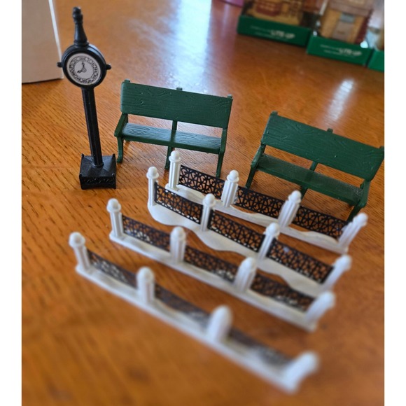 Dept 56 Park Bench Fence & Clock Miniature Christmas Village Display Lot - Picture 1 of 4
